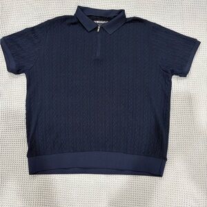 Denim and Flower half zip polo shirt XXL